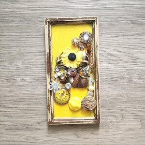 Vintage Moose Button Bead Art Hanging Wall Decor Handmade Artisan OOAK Rare